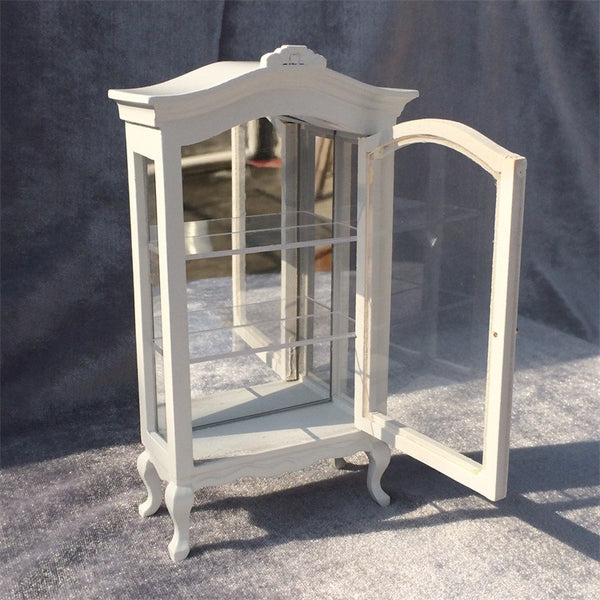 1:12 Scale White Curved-Top Display Cabinet for Dollhouse