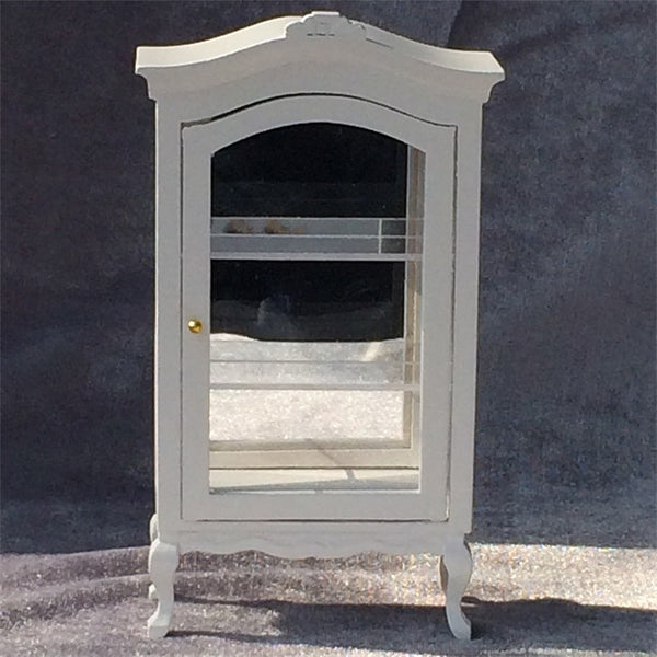 1:12 Scale White Curved-Top Display Cabinet for Dollhouse