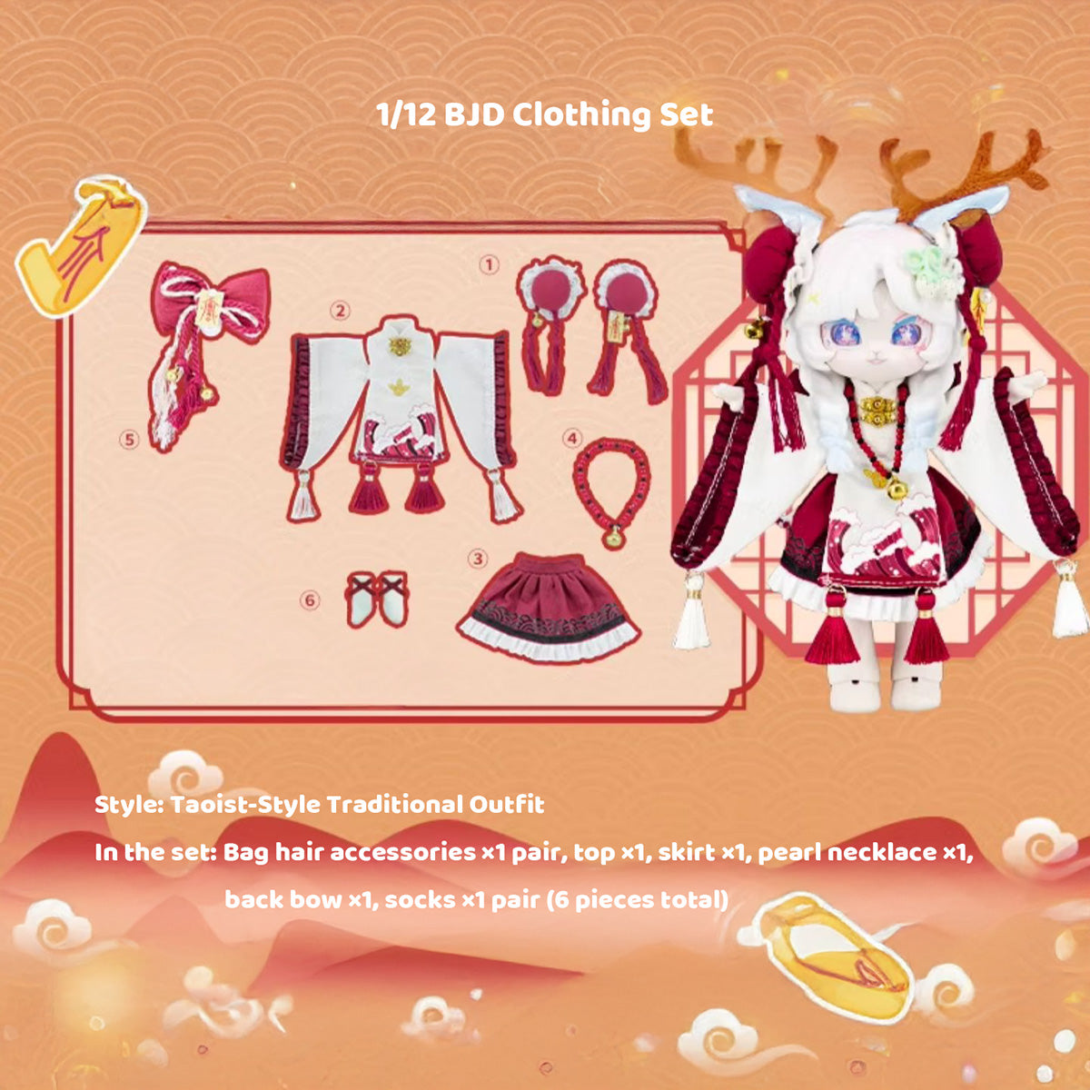 Taoist-Style Traditional Outfit – 1/12 Scale Doll Clothes